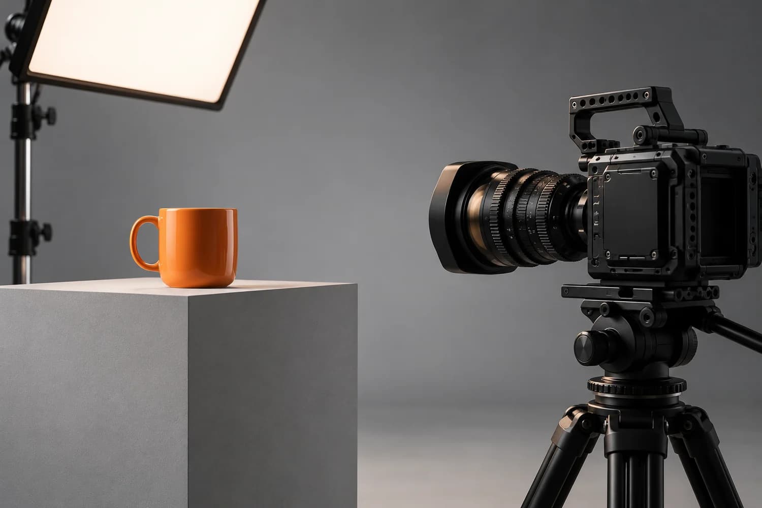 Ilustración de una cámara y una iluminación de estudio para fotografía de producto